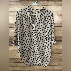 DNA Couture Women’s Sheer Polka Dot Button Down Blouse Size Medium